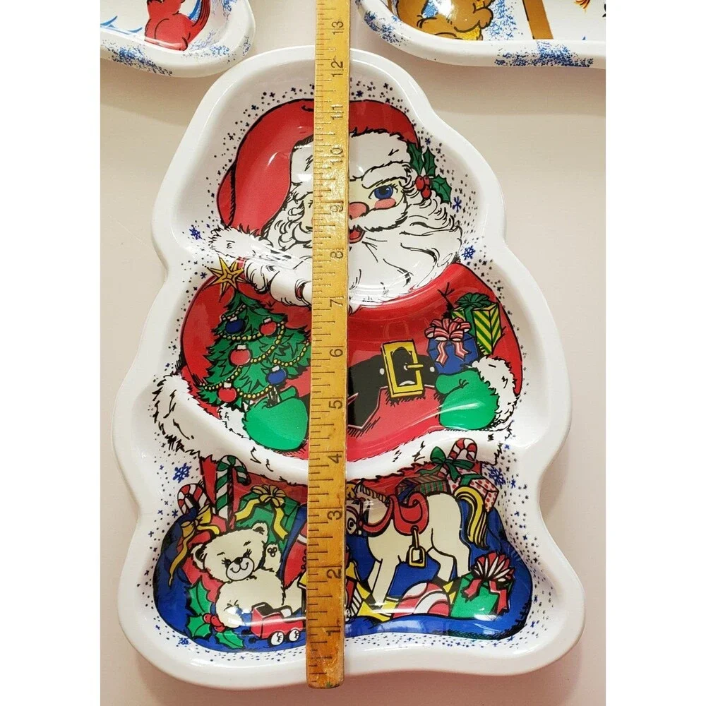 Vintage Serving Bowls set 3 Molded Plastic Santa Snowman Christmas Holiday Party